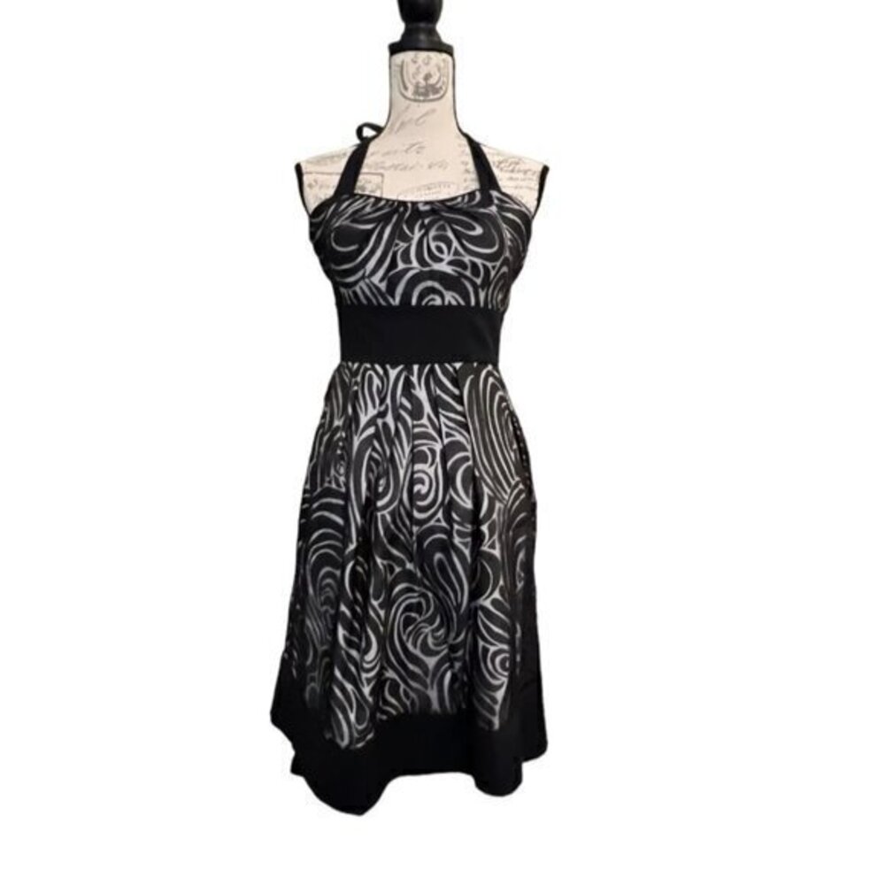 White House Black Market Size 2‎ Halter Dress Burnout Swirls Lined Backless EUC